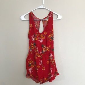 Red floral romper